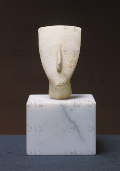 Head Fragment from a Cycladic Figure, Dokathismata Variety, Cyclades, Greece; about 2800 - 2200 B.C; Marble; 8.6 cm, 3 3,8 in