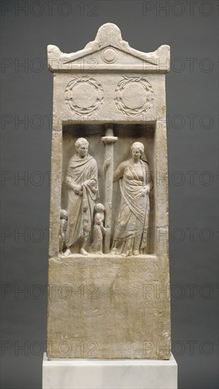 Gravestone of a Prominent Family; Asia Minor; about 150 B.C; Marble; 151.4 × 57 × 11.5 cm, 59 5,8 × 22 7,16 × 4 1,2 in