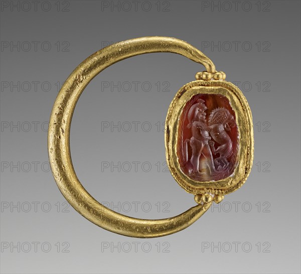 Engraved Scarab; Greece; third quarter of 6th century B.C; Carnelian; 0.7 × 1.5 × 1.1 cm, 1,4 × 9,16 × 7,16 in