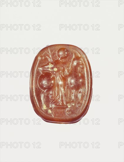 Scarab; Etruria; 4th - 3rd century B.C; Carnelian; 1.2 × 1 × 7.2 cm, 1,2 × 3,8 × 2 13,16 in