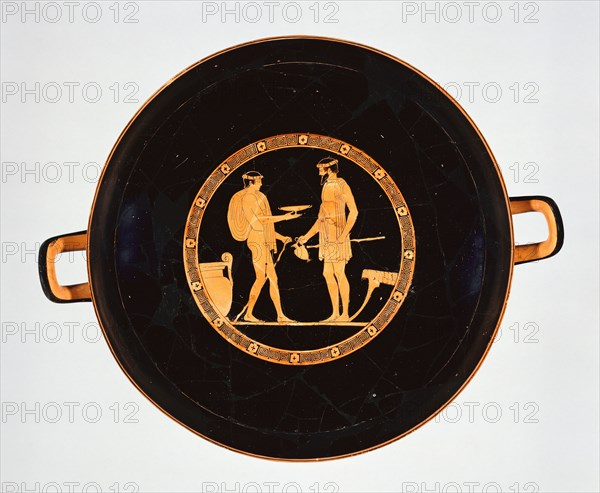 Wine Cup with Symposion Scenes; Attributed to the Euaion Painter, Greek, Attic, active about 460 - 440 B.C., Athens, Greece
