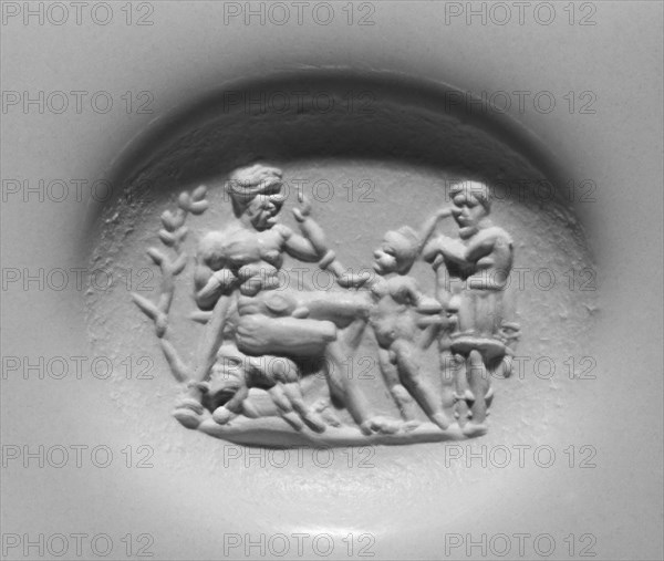 Engraved Gem with Hercules and Telephus; 50 - 150; Nicolo; 1.4 × 1.1 × 0.4 cm, 9,16 × 7,16 × 1,8 in