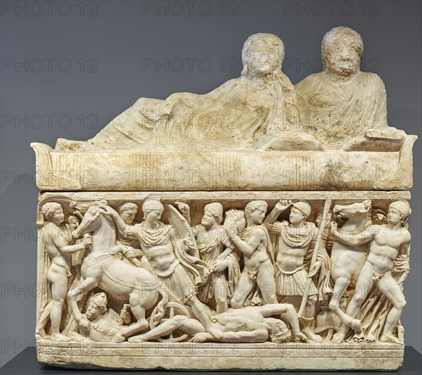 Sarcophagus; made in an Attic workshop; Athens, Greece; A.D. 180–220; Marble; 134 × 147 × 211 cm, 52 3,4 × 57 7,8 × 83 1,16 in