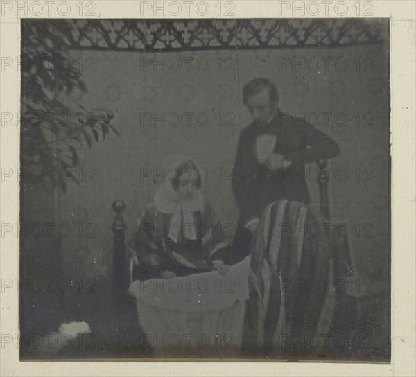 Portrait of M. & Mme. Eynard by a cradle; Jean-Gabriel Eynard, Swiss, 1775 - 1863, about 1843; Daguerreotype