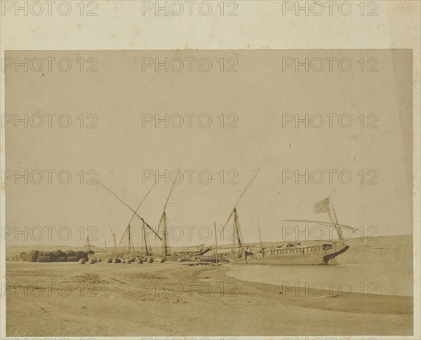 Greene's boat on the Nile; John Beasly Greene, American, born France, 1832 - 1856, Egypt; 1853 - 1854; Salted paper print