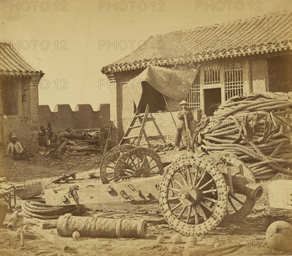 Interior of the Pehtang Fort Showing the Magazine and Wooden Gun; Felice Beato, 1832 - 1909, August 1