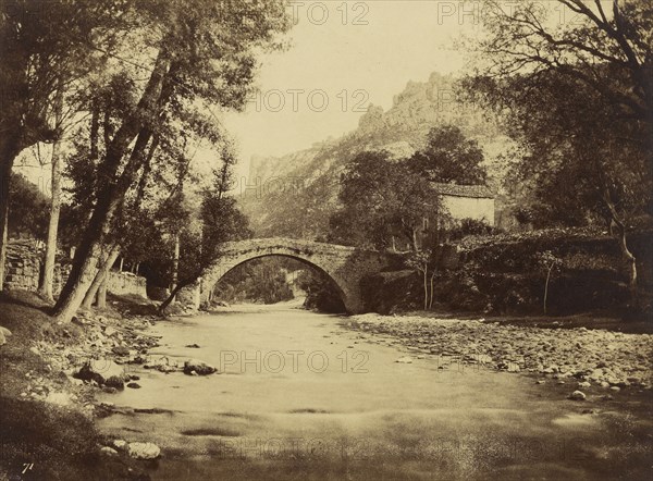 Pont de Peyreleau, Aveyron, confluent de la Jonte et du Tarn; André Giroux, French, 1801 - 1879, Aveyron, France; about 1855