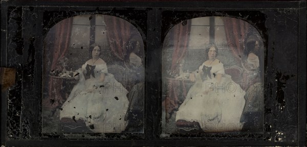 Portrait of a woman; Antoine Claudet, French, 1797 - 1867, 1852 - 1858; Stereograph, daguerreotype, hand-colored