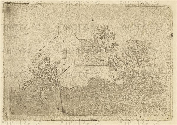View of a House and Garden; Alphonse-Louis Poitevin, French, 1819 - 1882, about 1848; Photolithograph Poitevin Process, paper