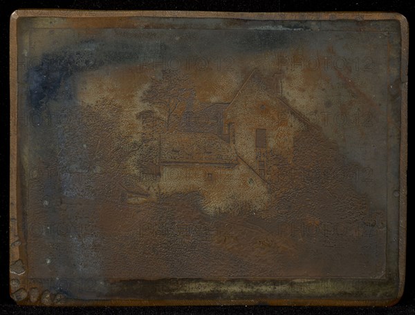 View of a House and Garden; Alphonse-Louis Poitevin, French, 1819 - 1882, about 1848; Daguerreotype, copper electroplated