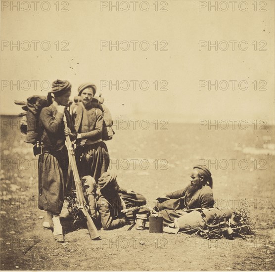 Zouaves; Roger Fenton, English, 1819 - 1869, 1855; published November 19, 1855; Salted paper print; 15.4 × 15.6 cm