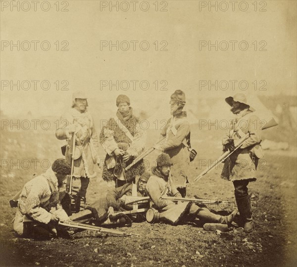 Men of the 68th Regiment - Winter Dress; Roger Fenton, English, 1819 - 1869, 1855; published January 1, 1856; Salted paper