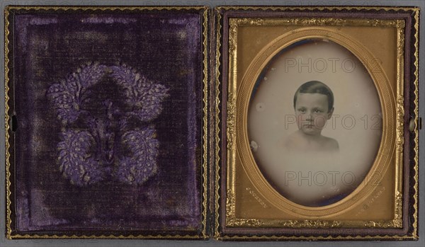 Vignette portrait of a Young Boy; Jeremiah Gurney, American, 1812 - 1895, about 1852 - 1857; Daguerreotype, hand-colored