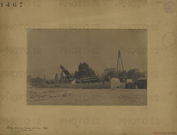 Setting up of the first legs of the tower, pier 2; Albert Broise, French, active late 19th century, 1887; Albumen silver print