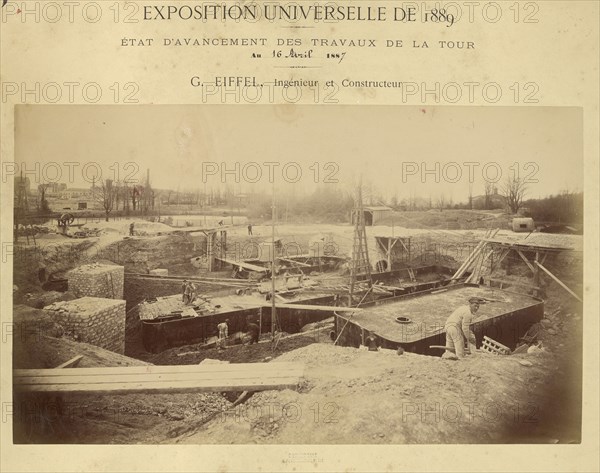 Sinking, with compressed air, the forward pier, no. 4, on the Grenelle side; Louis-Émile Durandelle, French, 1839 - 1917, April