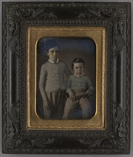 Portrait of Two Boys; American; about 1854; Hand-colored Daguerreotype