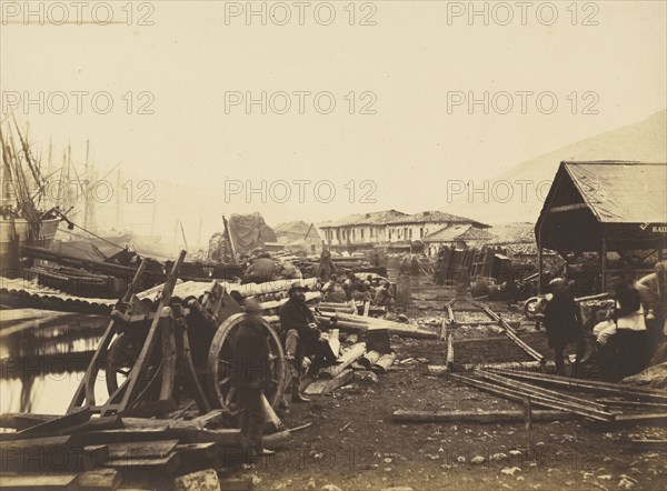 Landing Place Railway Stores, Balaklava; Roger Fenton, English, 1819 - 1869, 1855; Albumen silver print