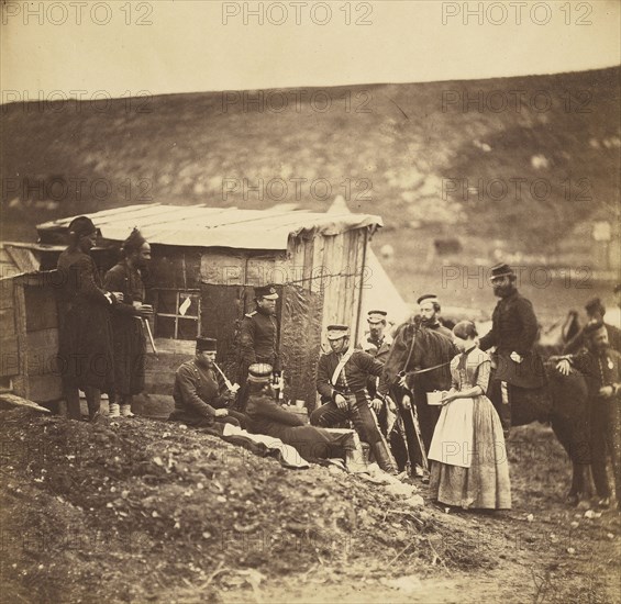 Camp of the 4th Dragoon Guards, Convivial Party, French and English; Roger Fenton, English, 1819 - 1869, 1855; Albumen silver