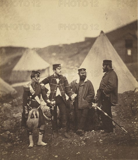 Officers of the 42nd Highlanders; Roger Fenton, English, 1819 - 1869, 1855; Salted paper print; 18.9 x 16.2 cm