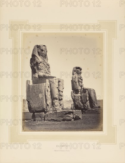 Égypte, Egypt, Colosses de Memnon à Thèbes; Félix Bonfils, French, 1831 - 1885, Alais, France; 1877; Tinted Albumen silver