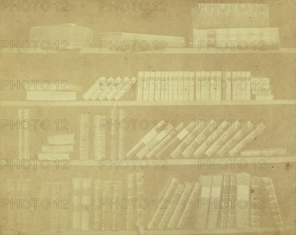 Books on Four Shelves; William Henry Fox Talbot, English, 1800 - 1877, 1842–1843; Salted paper print from a paper negative