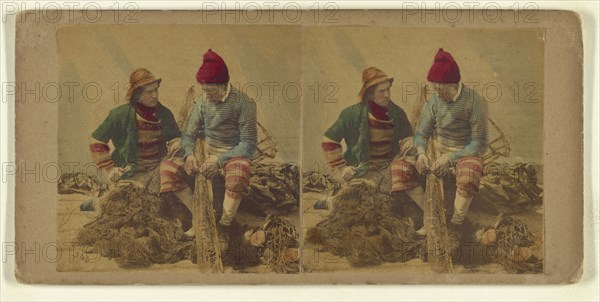 Dutch Fishermen; Attributed to London Stereoscopic Company, active 1854 - 1890, about 1868; Hand colored Albumen silver print