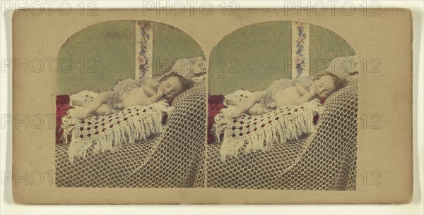 Child sleeping; Attributed to London Stereoscopic Company, active 1854 - 1890, about 1860; Hand colored Albumen silver print