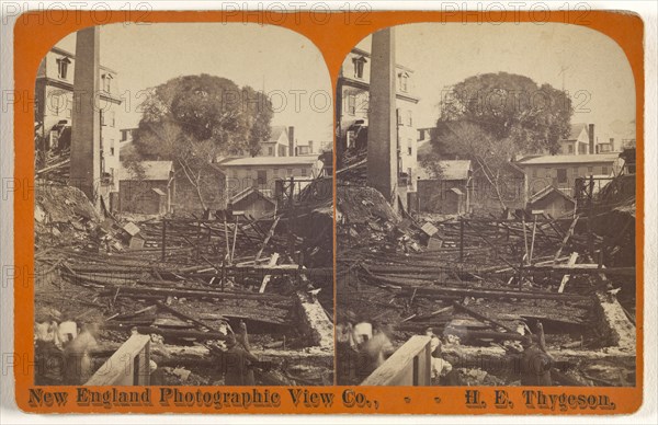 Fire at the Dexter Yarn Co.,  Balling Room  Bldg on East Ave., Pawtucket, R.I., June 1883...Looking across the rear; H.E
