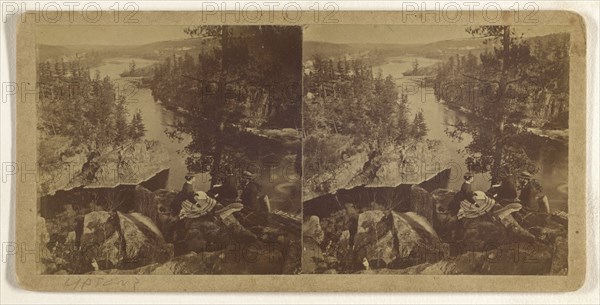 People sitting on rocks overlooking river with bridge in background; Attributed to B. F. Upton, American, born 1818, active