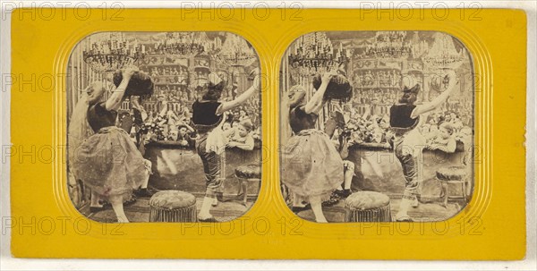 Salon scene with dancers; Charles Gaudin, Ch. G., French, active 1860s, 1860s; Hand-colored Albumen silver print