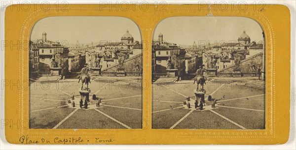 Place du Capitol, Rome; Adolphe Block, French, 1829 - about 1900, about 1865; Hand-colored Albumen silver print