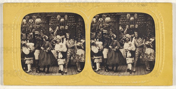 Party scene with people in costumes; E. Lamy, French, active 1860s - 1870s, 1860s; Hand-colored Albumen silver print