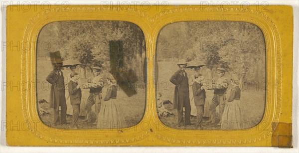 Family portrait at a picnic; E. Lamy, French, active 1860s - 1870s, about 1868; Hand-colored Albumen silver print