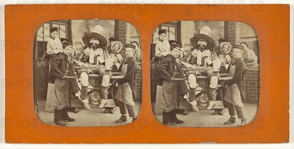 Group of children with an effigy of Guy Fawkes; about 1860; Hand-colored Albumen silver print