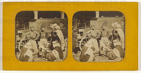 Group of ambulance drivers, possibly in Algeria; about 1860; Hand-colored Albumen silver print