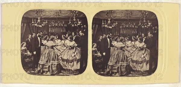 Genre scene: formal party; Attributed to Mark Anthony, English, 1817 - 1886, 1855 - 1860; Hand-colored Albumen silver print