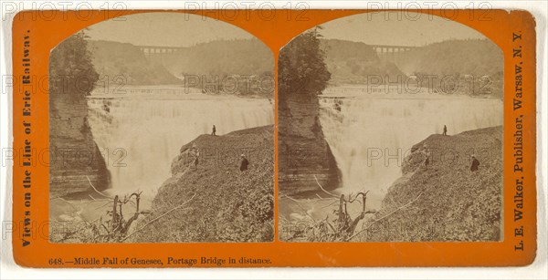 Middle Fall of Genesee, Portage Bridge in distance; L. E. Walker, American, 1826 - 1916, active Warsaw, New York, about 1870