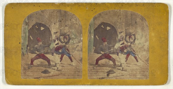 Genre scene: men fighting; about 1860; Hand-colored Albumen silver print