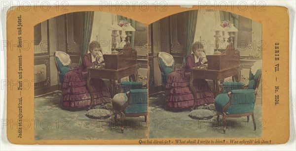 Que lui dirai-je? - What shall I write to him? - Was schreib' ich ihm?; about 1860; Hand-colored Albumen silver print