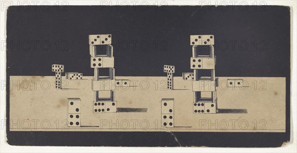 Optical illusion of some dominoes; 1850s; Color lithograph