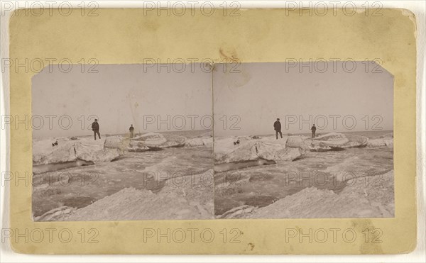 Men standing on blocks of ice, probably at Oostburg, Wisconsin; John Zierer, American, active Wisconsin 1920s, about 1920