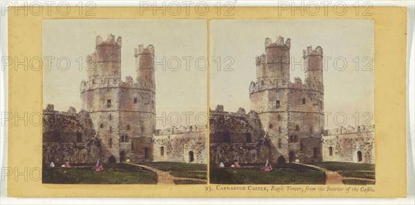 Carnarvon Castle, Eagle Tower, from the Interior of the Castle; British; about 1865; Hand-colored Albumen silver print