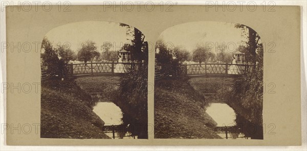 Woman crossing footbridge over stream; British; about 1860; Albumen silver print