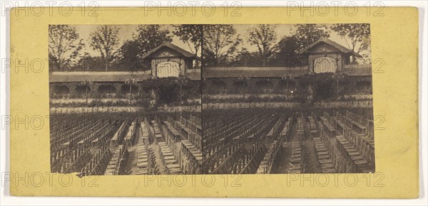 Chairs set up outside, probably for a concert, France; French; about 1865; Albumen silver print