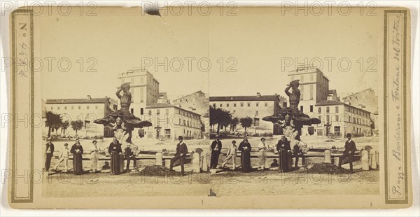 Piazza Barberini e Fontane del Tritone; Italian; about 1860; Albumen silver print