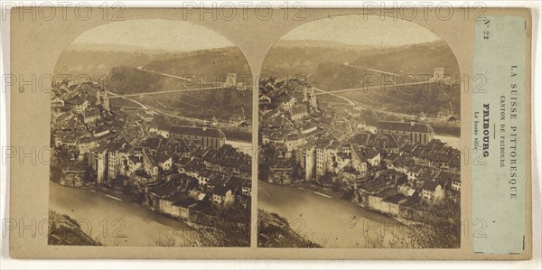 La Suisse, Switzerland Pittoresque. Canton de Fribourg. Fribourg. la basse ville; about 1860; Albumen silver print