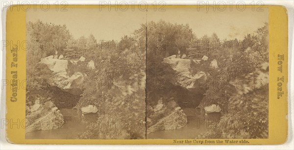 Near the Cave from Water side. Central Park, New York; American; about 1870; Albumen silver print