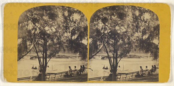 Bow Bridge, distant view. Central Park, New York City; American; about 1865; Albumen silver print