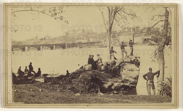 Georgetown Aqueduct looking towards Georgetown; Attributed to Mathew B. Brady, American, about 1823 - 1896, about 1862; Albumen