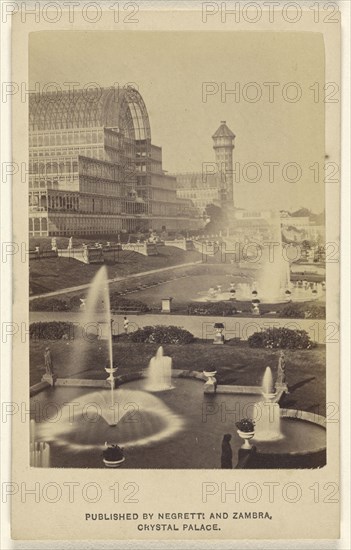 Exterior view of Crystal Palace and grounds; Negretti & Zambra, British, active 1850 - 1899, negative 1855; print about 1862